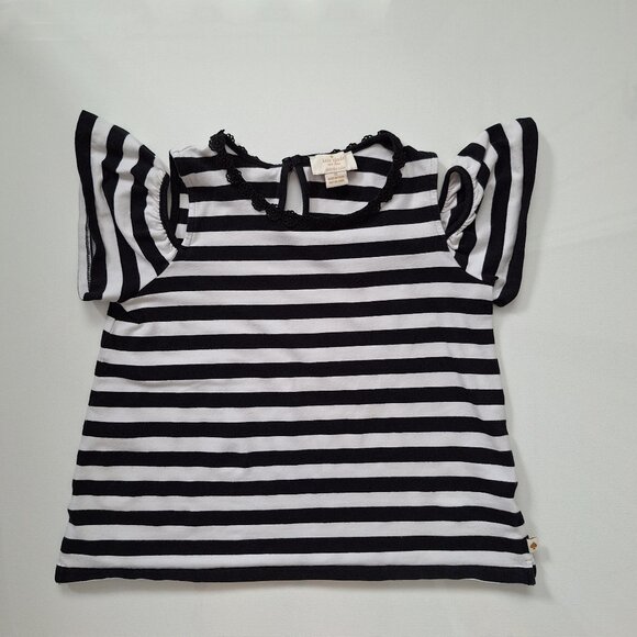 Kate Spade Junior Black and White Striped Cold Shoulder Tee - Picture 1 of 8
